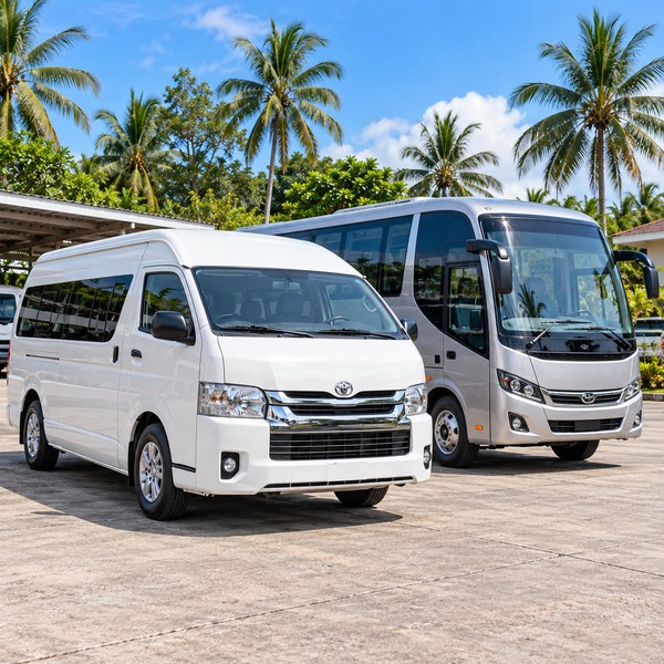 Passenger rental vehicles parked at a Philippine rental depot