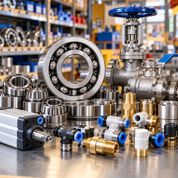 Industrial bearings valves and pneumatic components